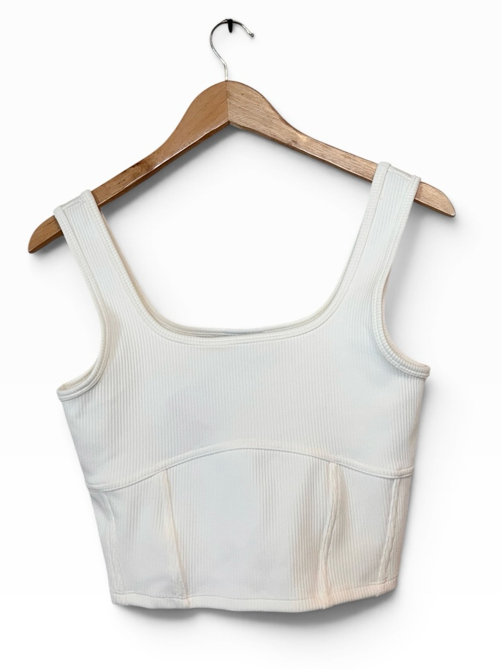Jordan Ivory Ribbed Rounded Square Neck Cropped Tank Top NWT $62